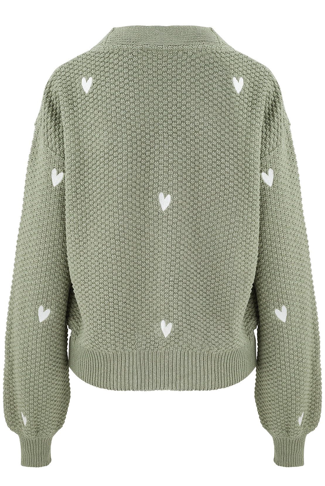 O&F Heart Embroidered Cardigan - Sage