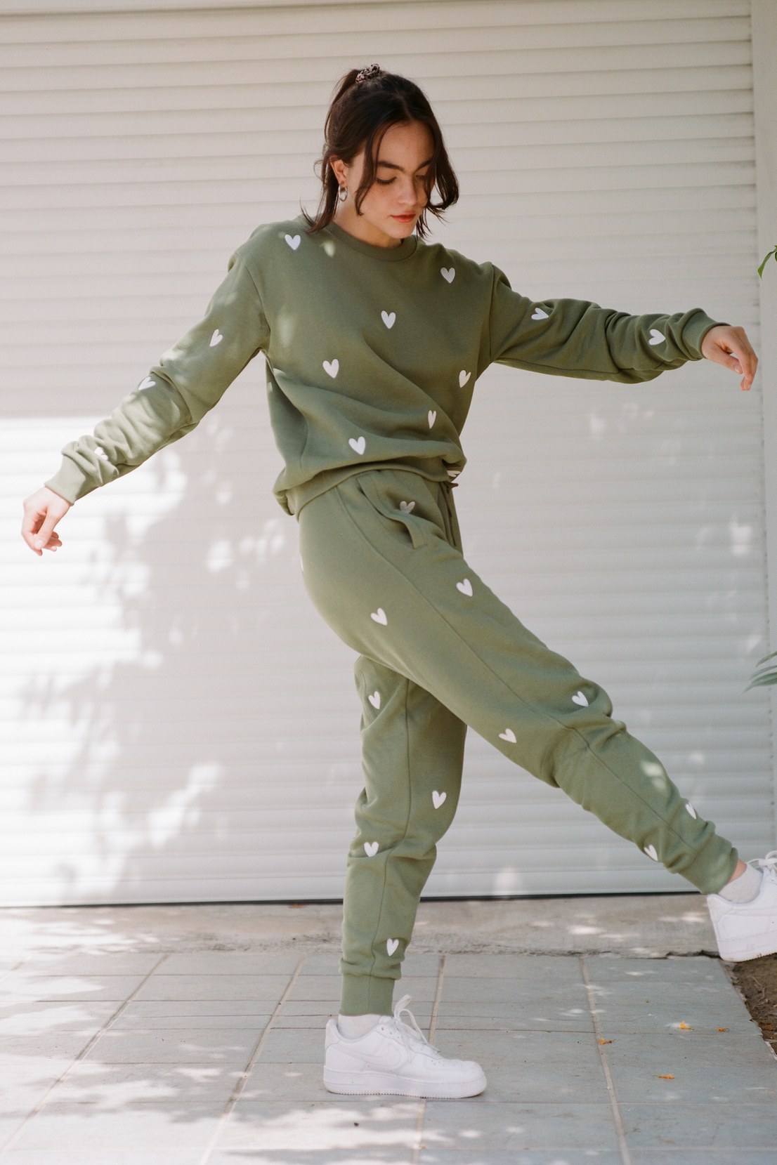 O&F Heart Embroidered Sweatshirt - Olive