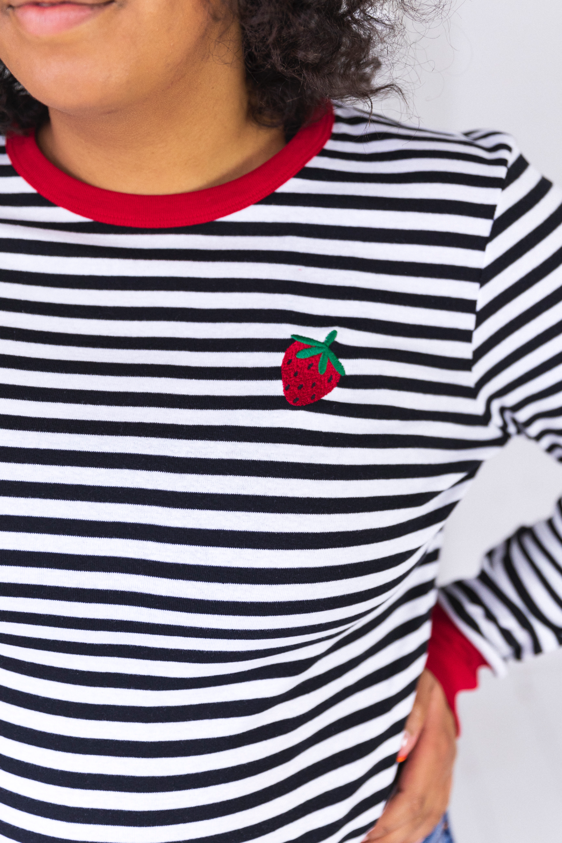 O&F Strawberry Embroidered Breton Tee