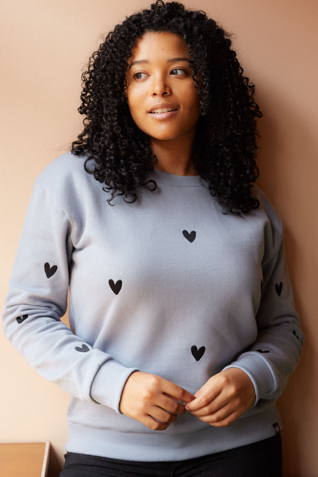 O&F Heart Embroidered Sweatshirt - Blue/Grey