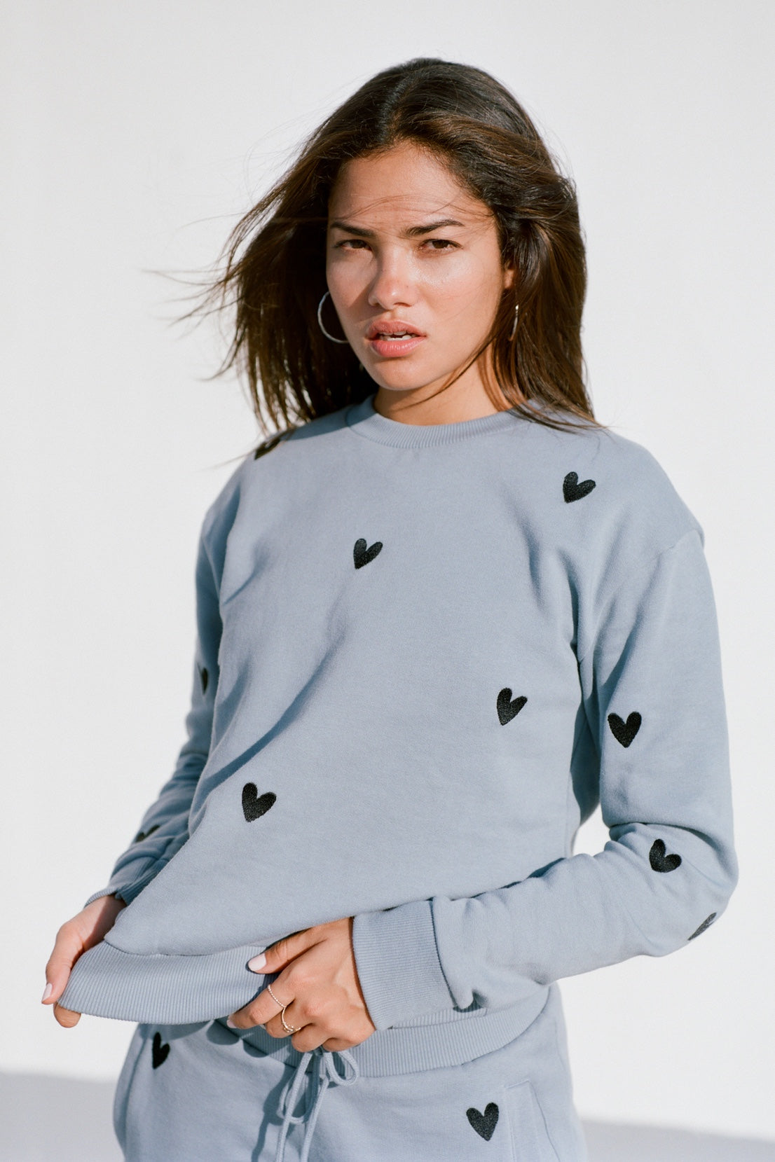 O&F Heart Embroidered Sweatshirt - Blue/Grey