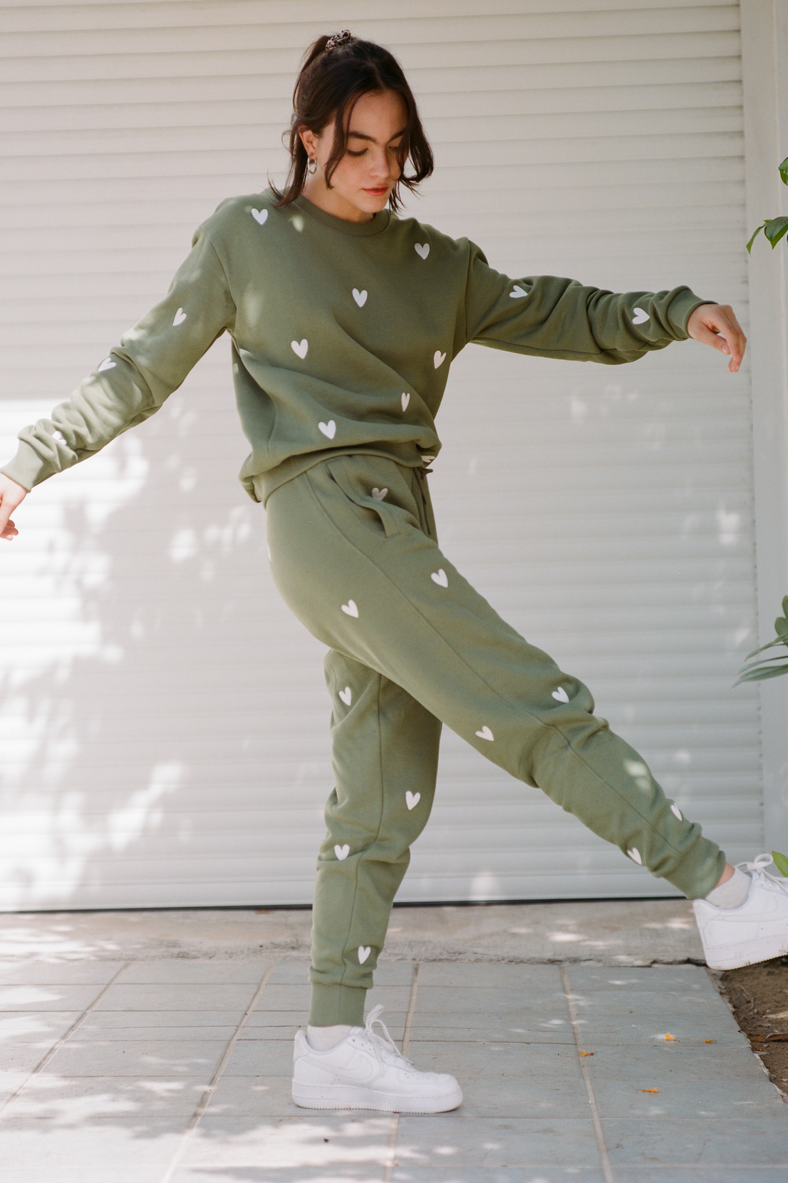 O&F Heart Embroidered Joggers - Olive