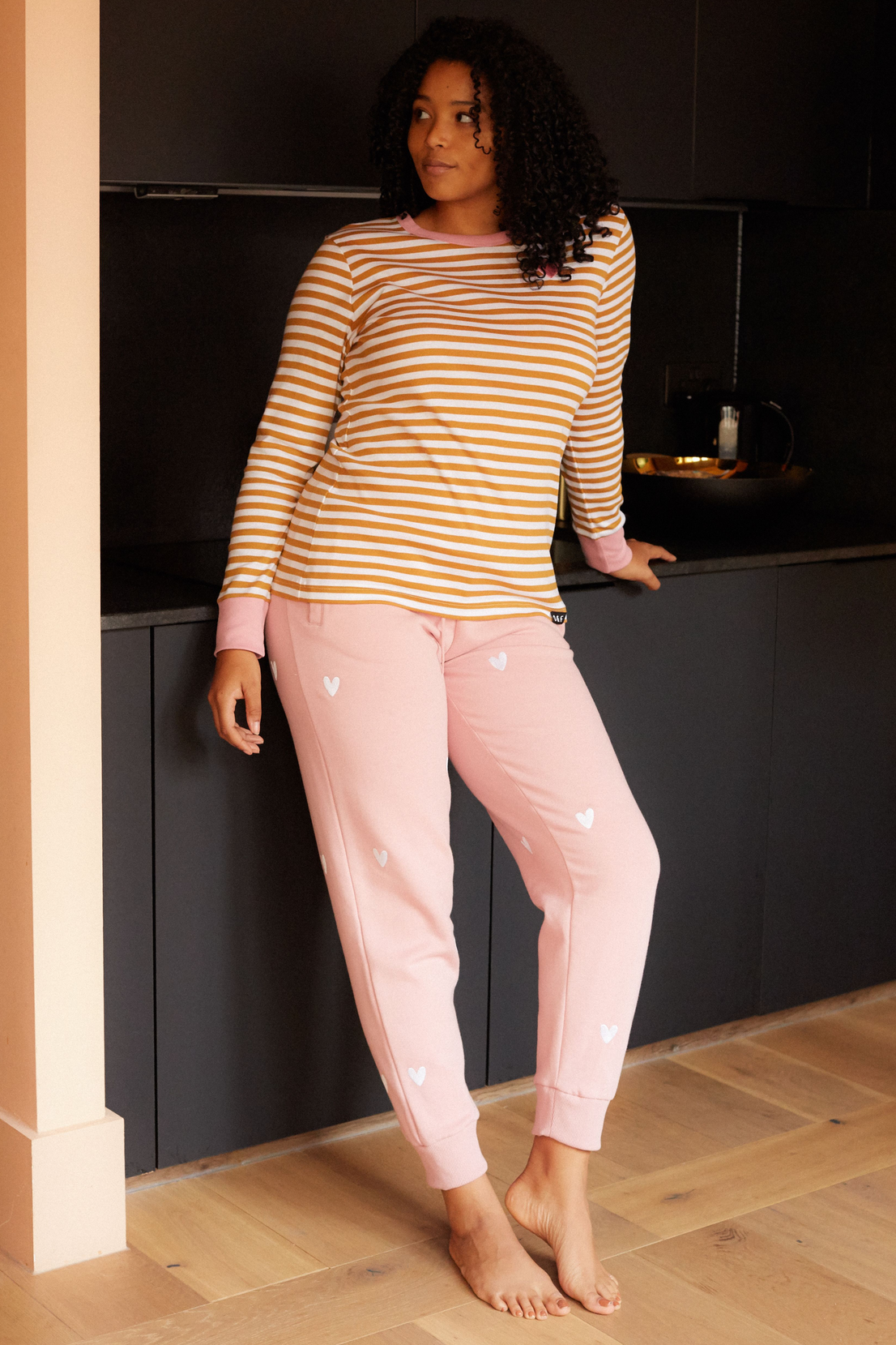 O&F Heart Embroidered Joggers - Pink