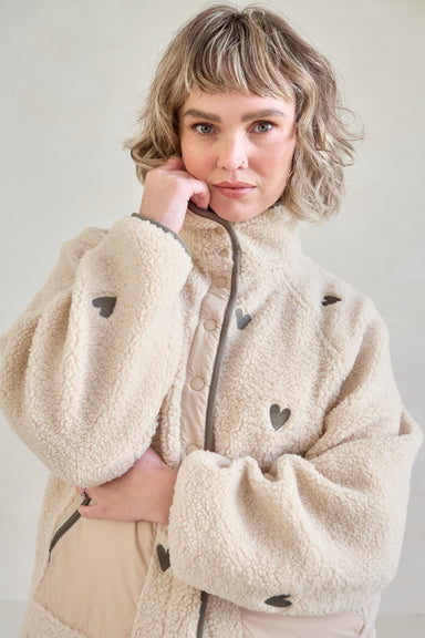 O&F Heart Embroidered Borg Fleece Jacket - Dark Oat – Olive and Frank