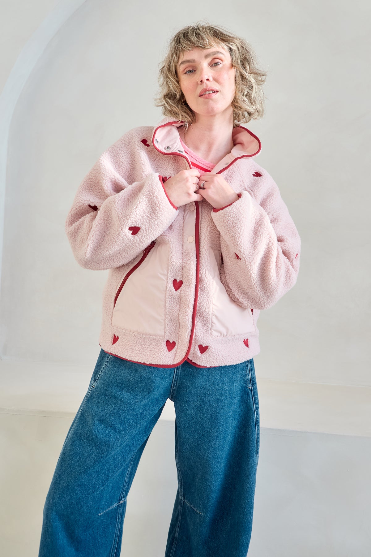 Sample: Heart Embroidered Fleece Jacket - Small
