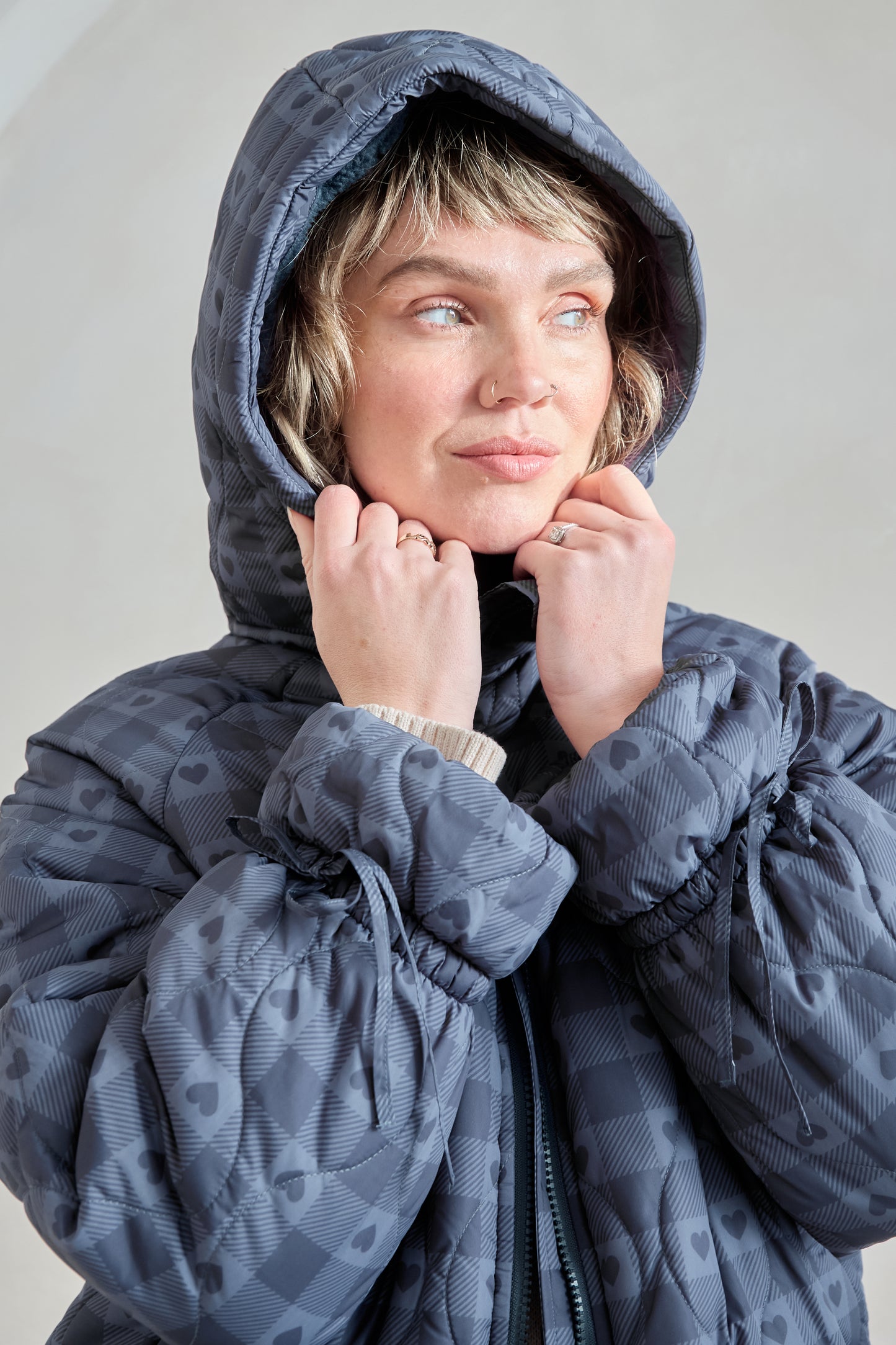 O&F Heart Check Puffer Coat