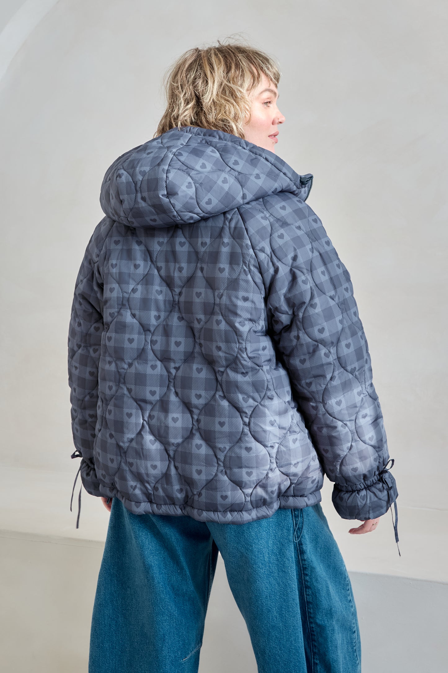 O&F Heart Check Puffer Coat