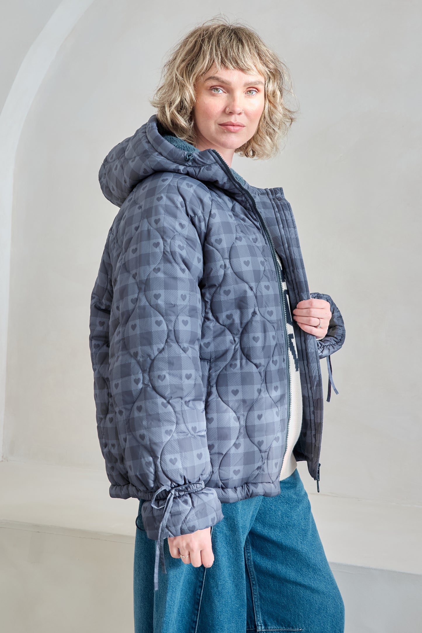 O&F Heart Check Puffer Coat