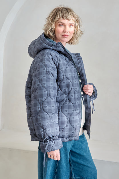 O&F Heart Check Puffer Coat