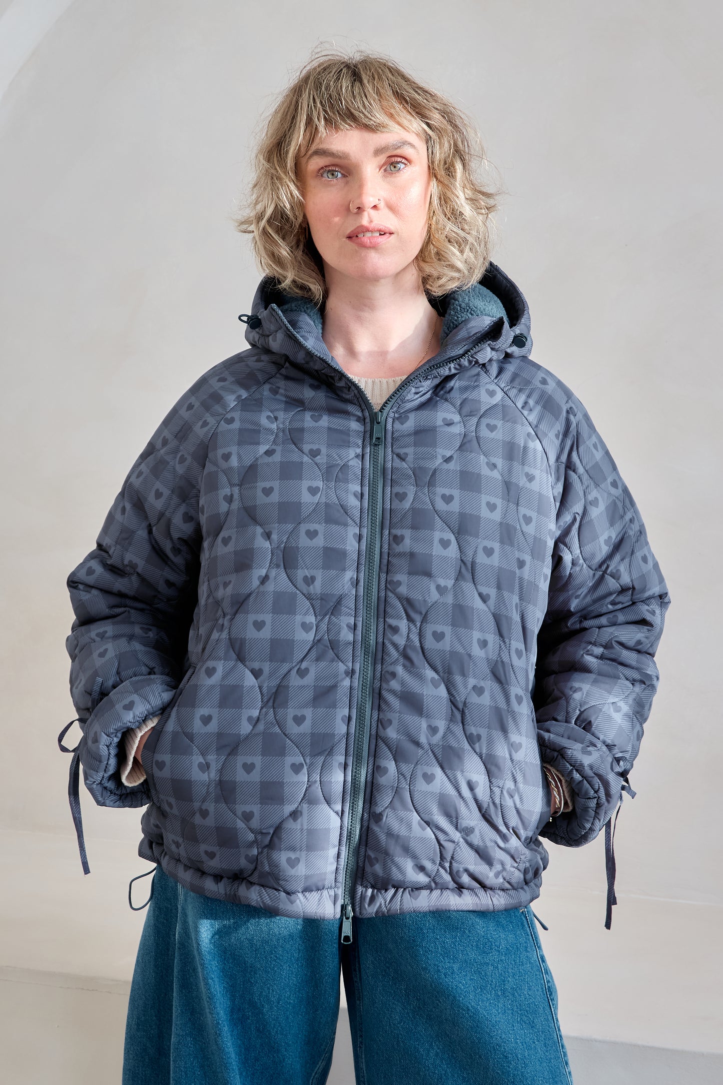 O&F Heart Check Puffer Coat