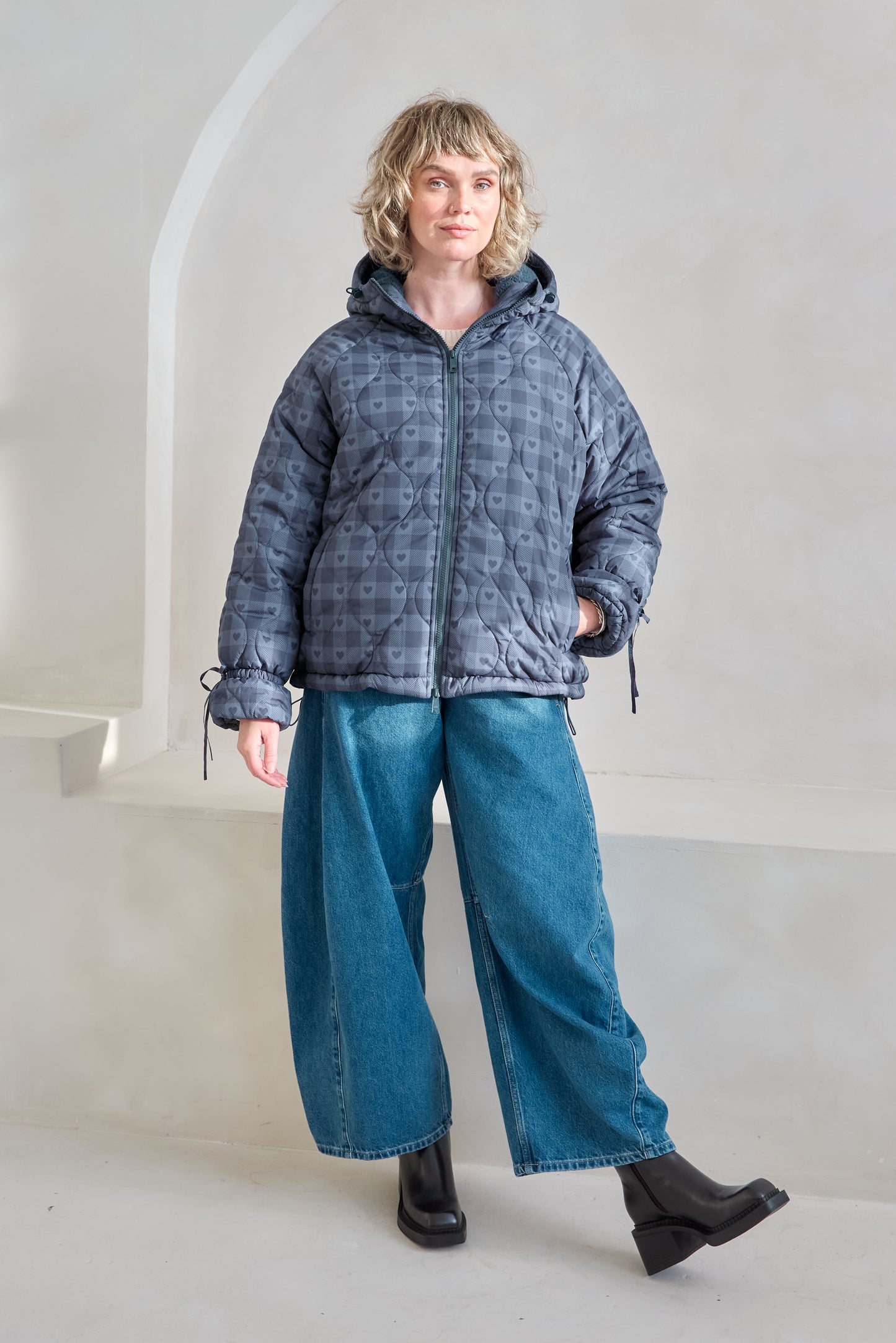 O&F Heart Check Puffer Coat