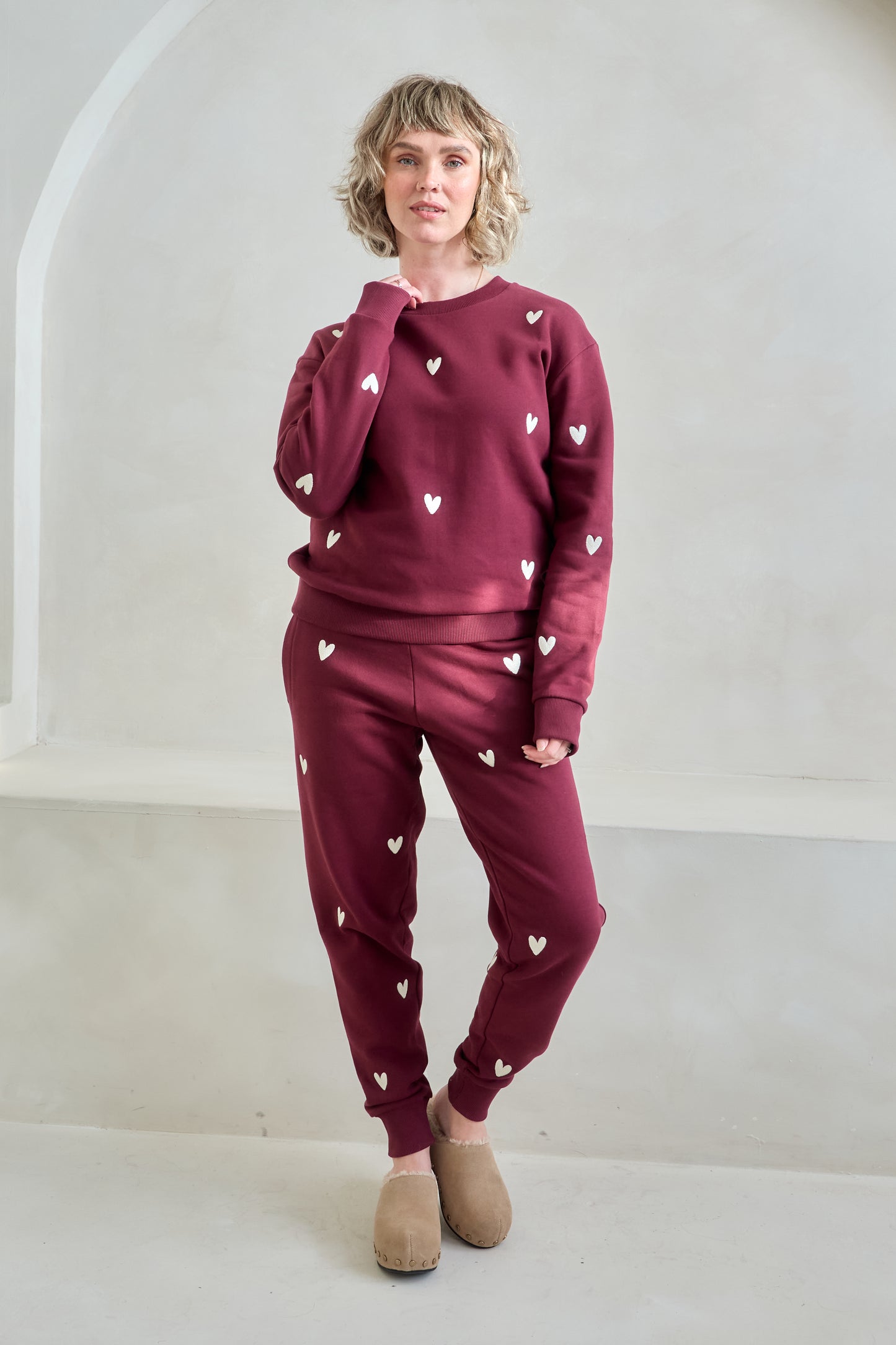 O&F Heart Embroidered Joggers -  Burgundy - Coming Soon