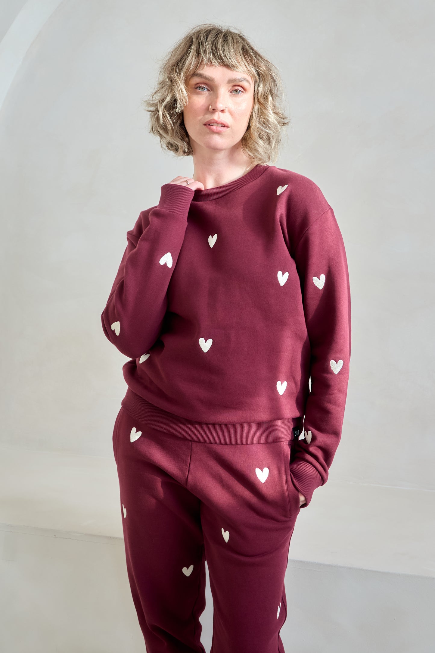 O&F Heart Embroidered Sweatshirt - Burgundy