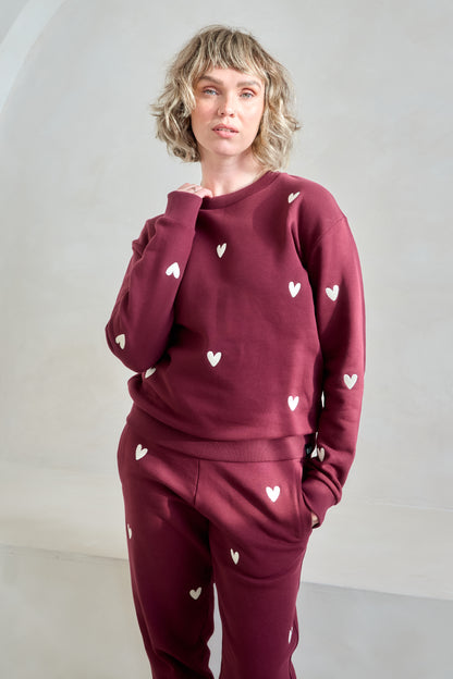 O&F Heart Embroidered Sweatshirt - Burgundy