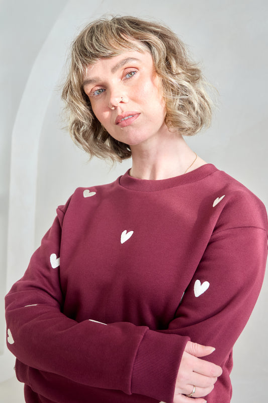O&F Heart Embroidered Sweatshirt - Burgundy