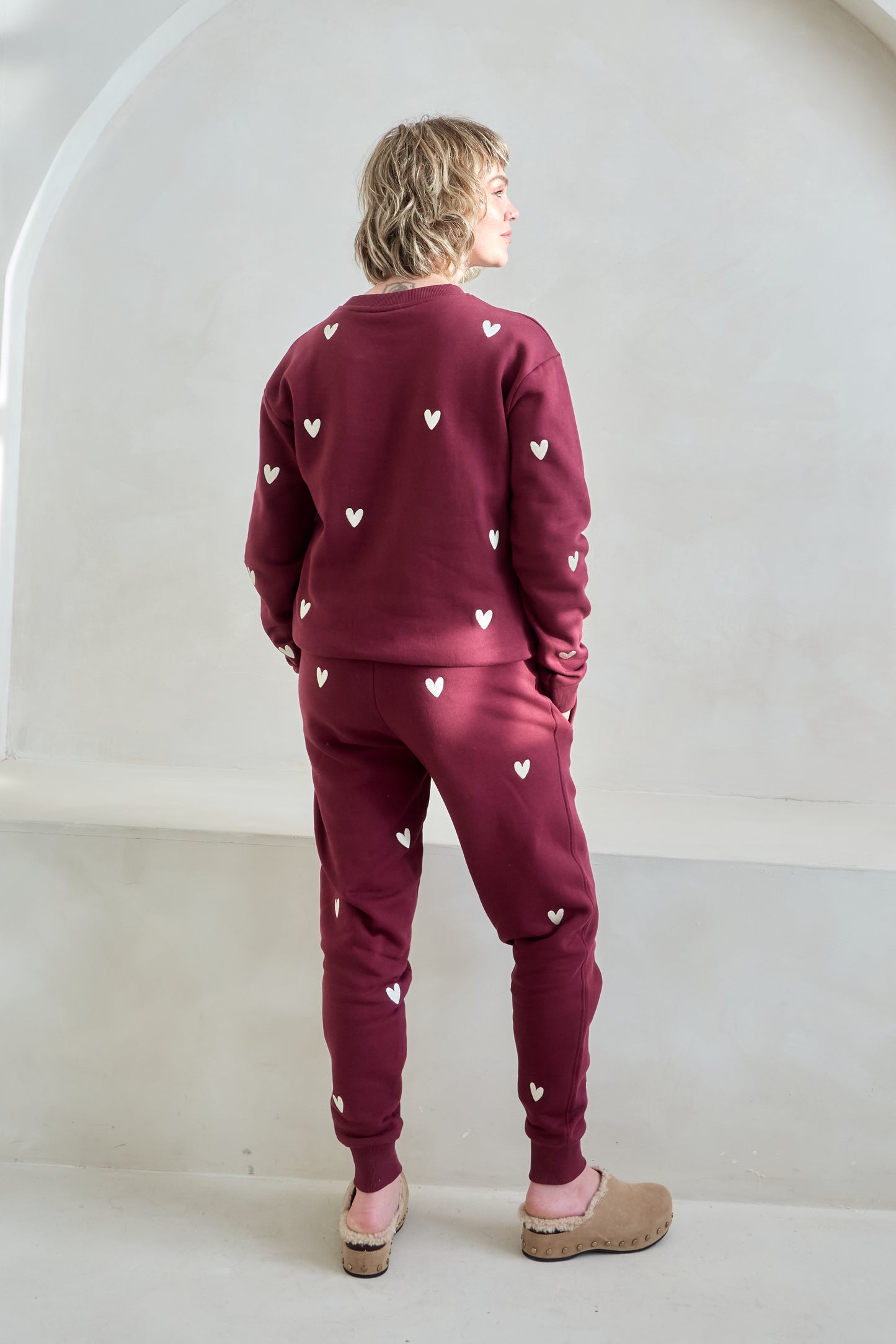 O&F Heart Embroidered Joggers -  Burgundy - Coming Soon