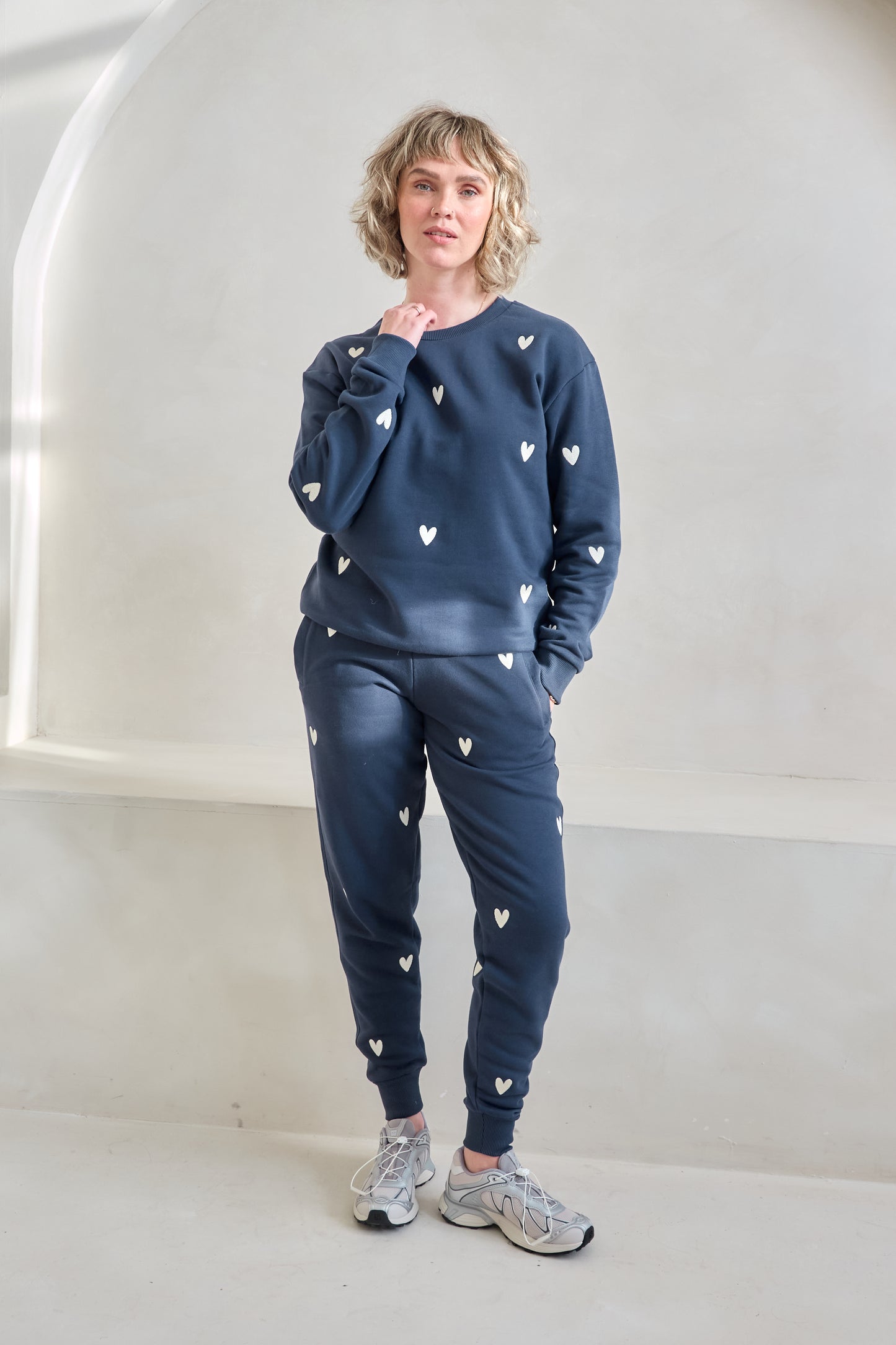 O&F Heart Embroidered Joggers - Navy