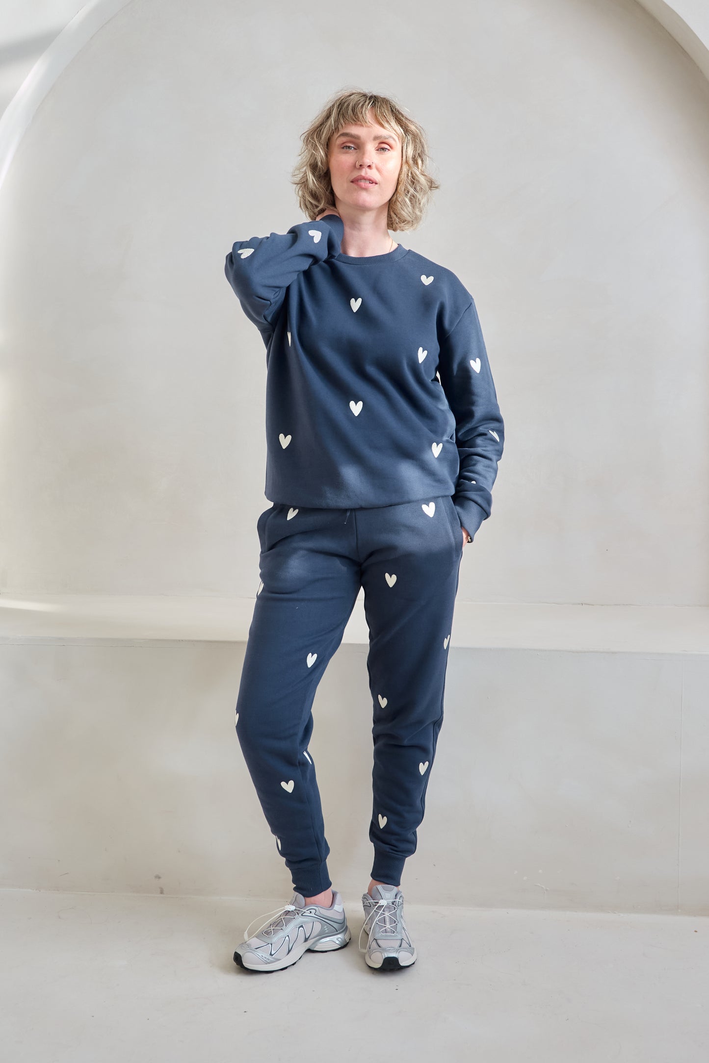 O&F Heart Embroidered Joggers - Navy