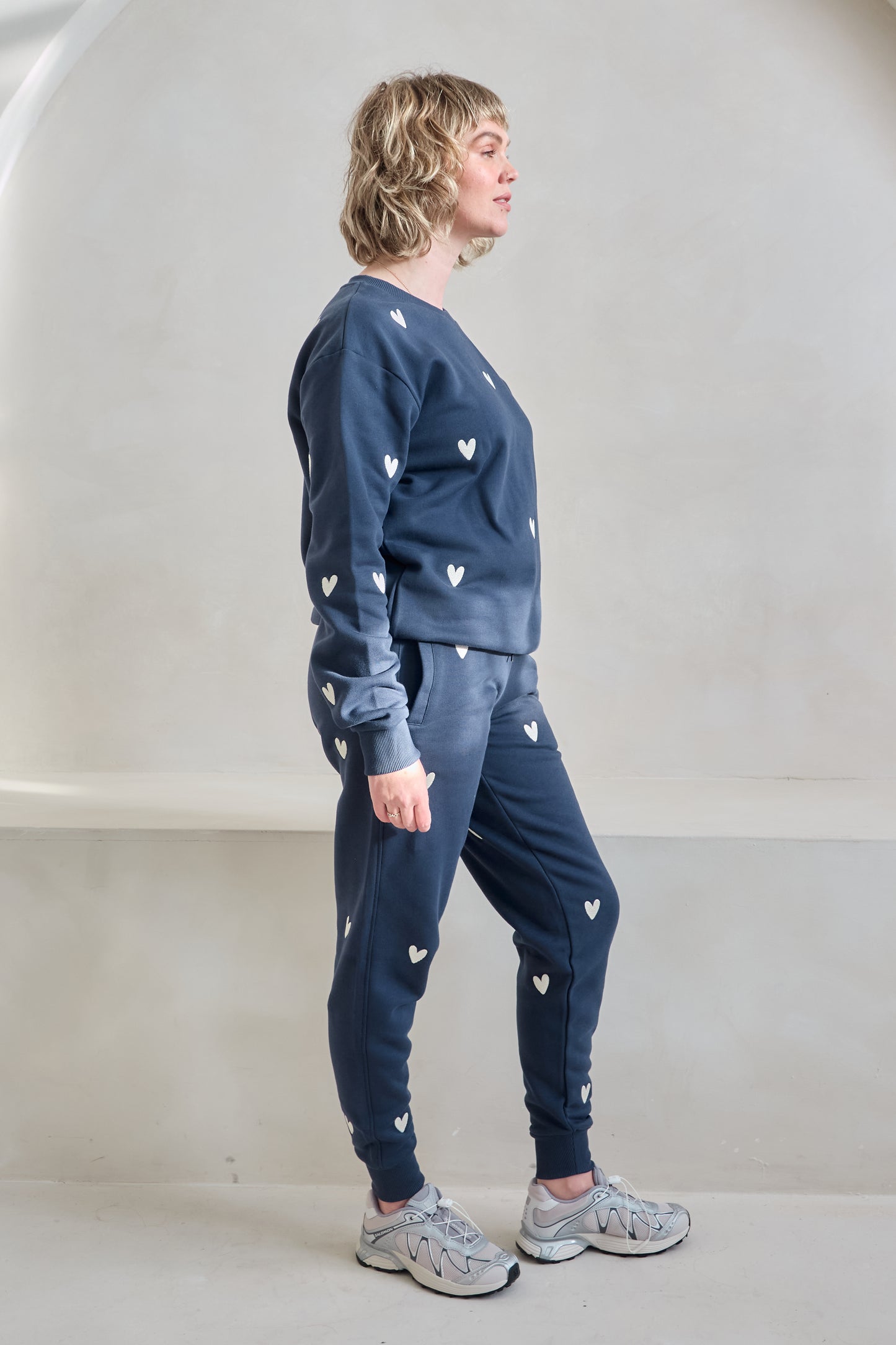 O&F Heart Embroidered Joggers - Navy