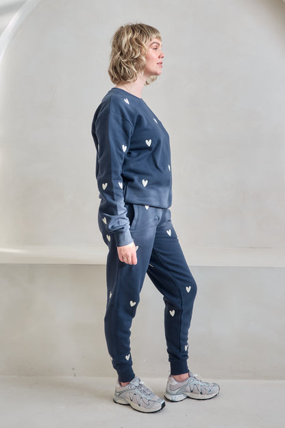 O&F Heart Embroidered Joggers - Navy