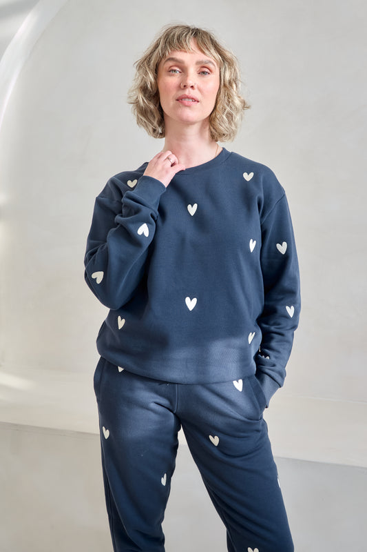 O&F Heart Embroidered Sweatshirt - Navy