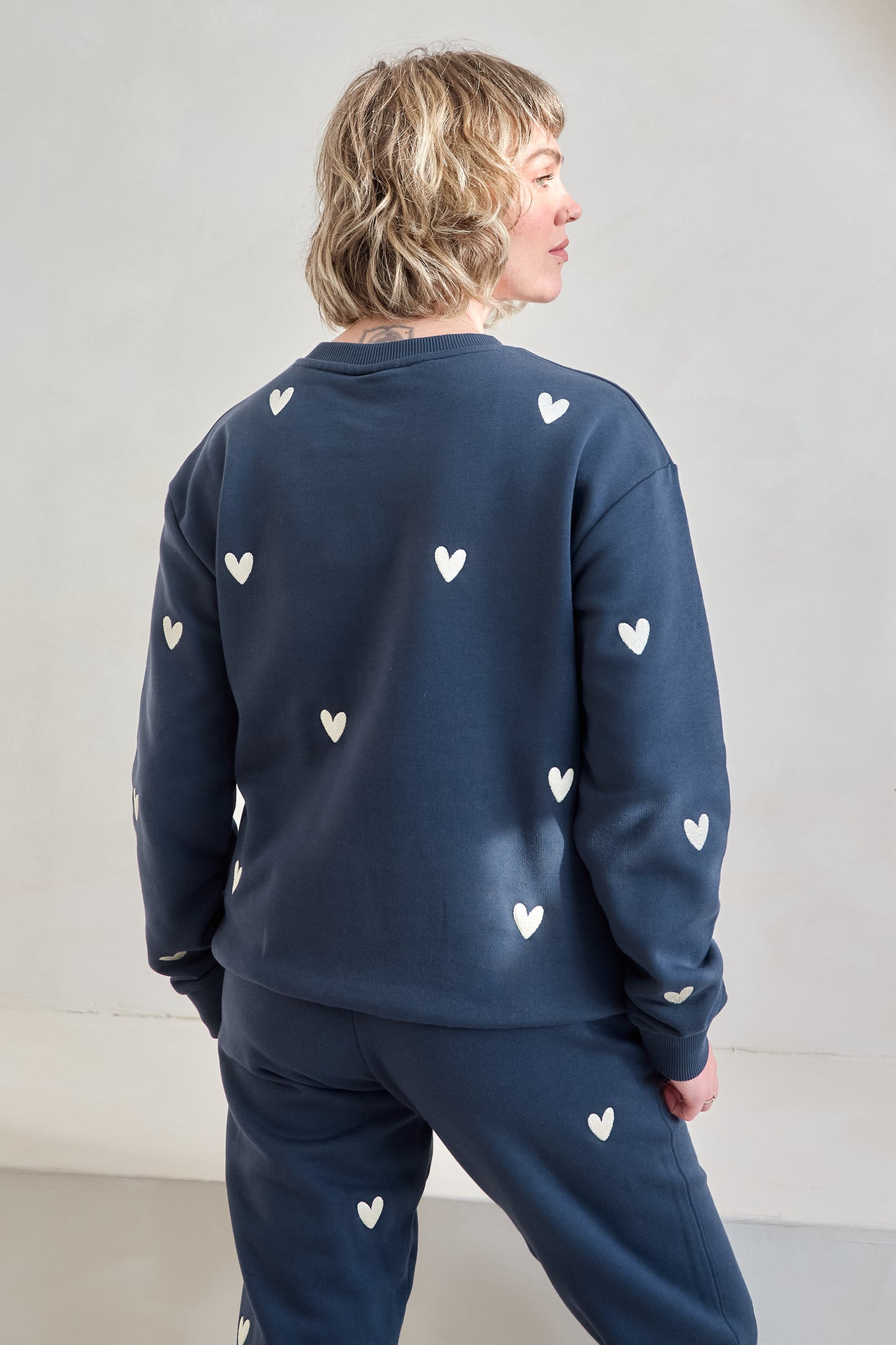 O&F Heart Embroidered Joggers - Navy