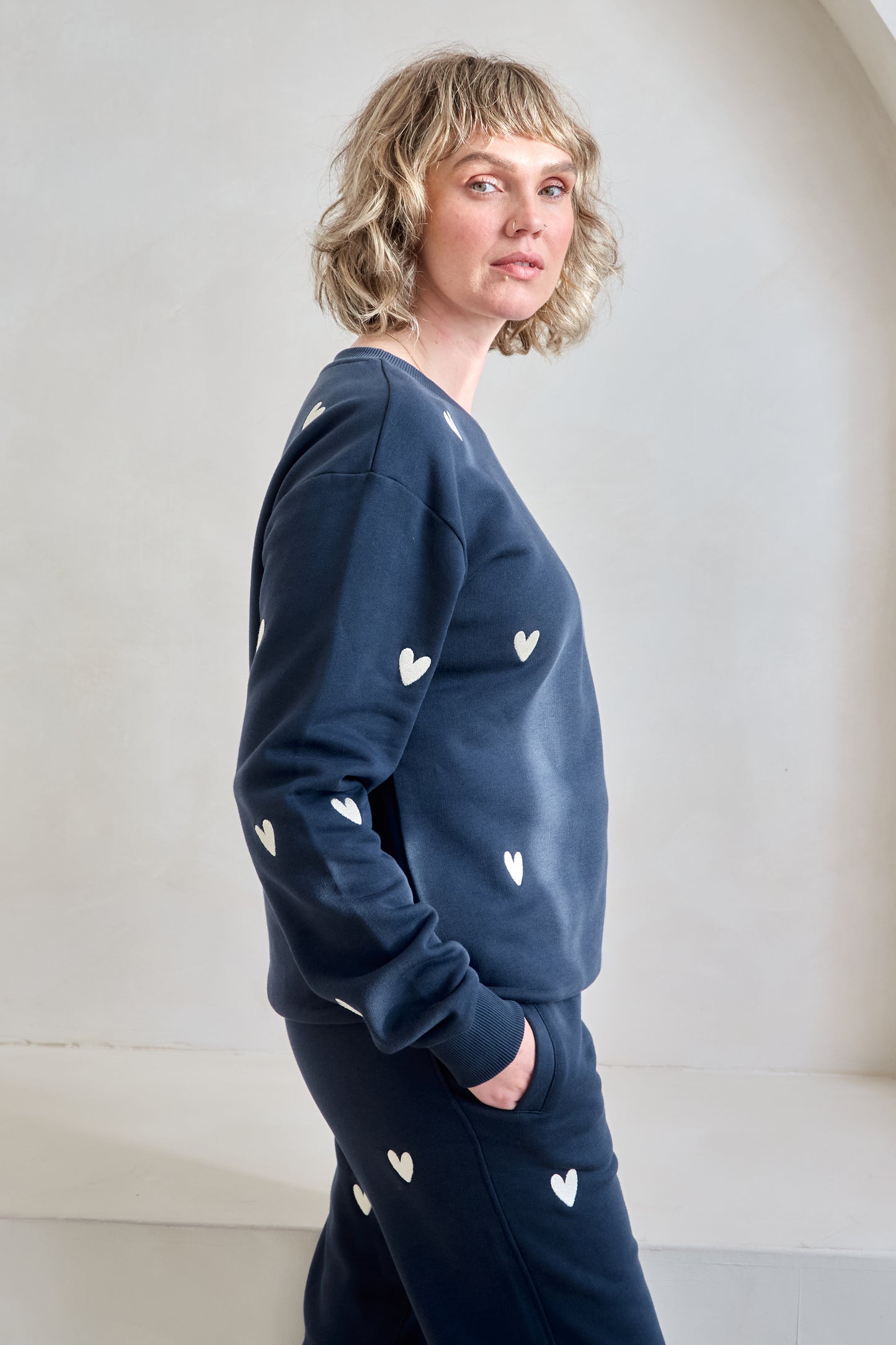 O&F Heart Embroidered Sweatshirt - Navy