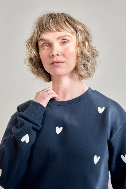 O&F Heart Embroidered Sweatshirt - Navy
