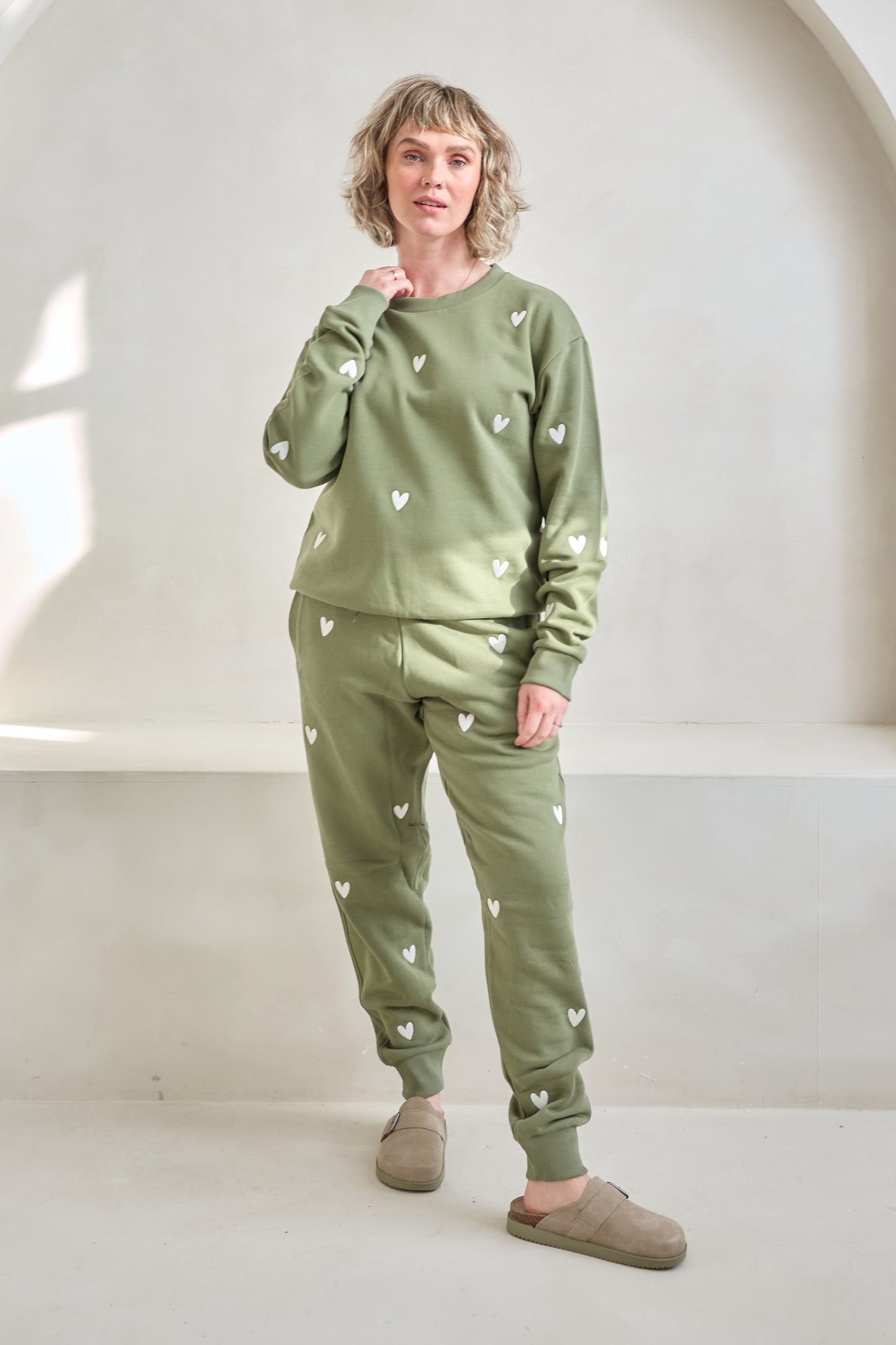 O&F Heart Embroidered Joggers - Olive