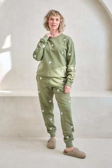 O&F Heart Embroidered Joggers - Olive – Olive and Frank