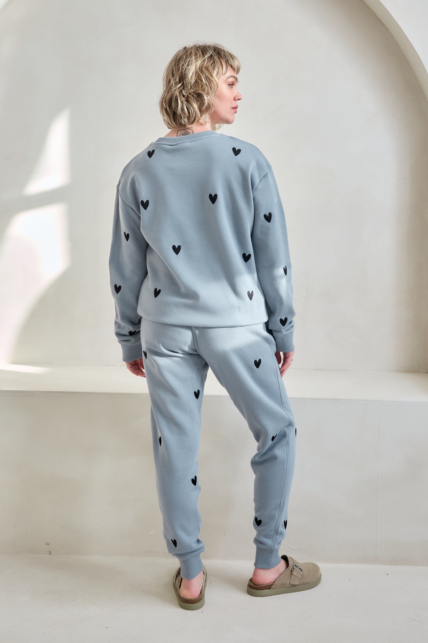 O&F Heart Embroidered Joggers - Blue/Grey