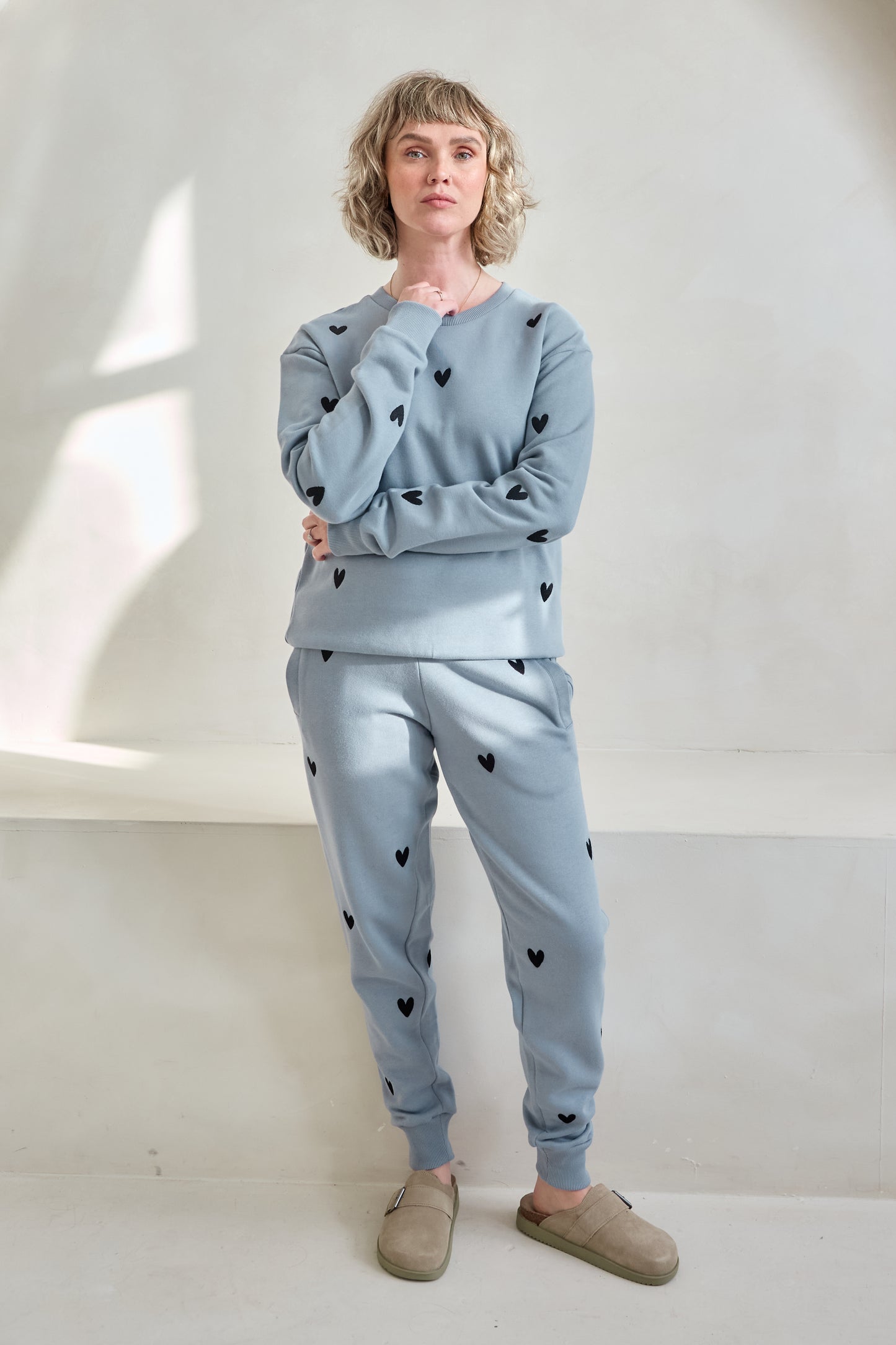 O&F Heart Embroidered Joggers - Blue/Grey