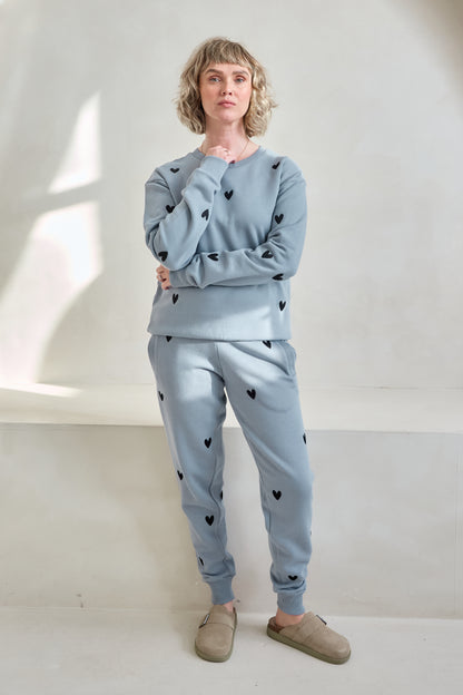 O&F Heart Embroidered Joggers - Blue/Grey