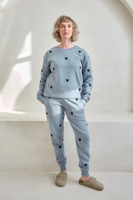 O&F Heart Embroidered Sweatshirt - Blue/Grey