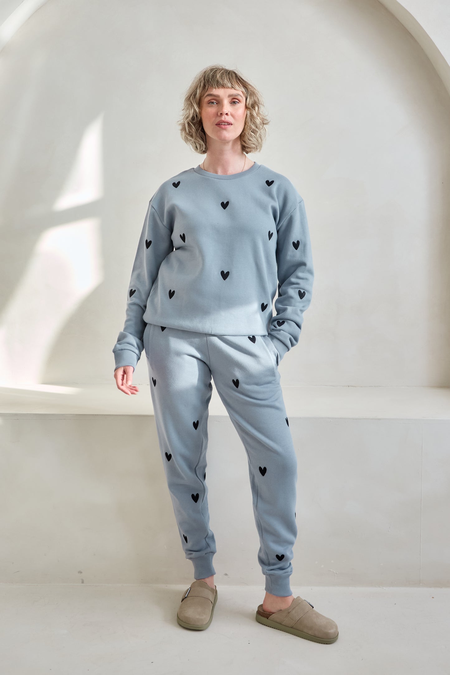 O&F Heart Embroidered Joggers - Blue/Grey