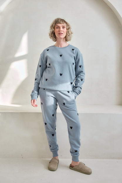 O&F Heart Embroidered Joggers - Blue/Grey