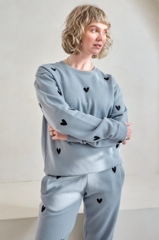 O&F Heart Embroidered Sweatshirt - Blue/Grey