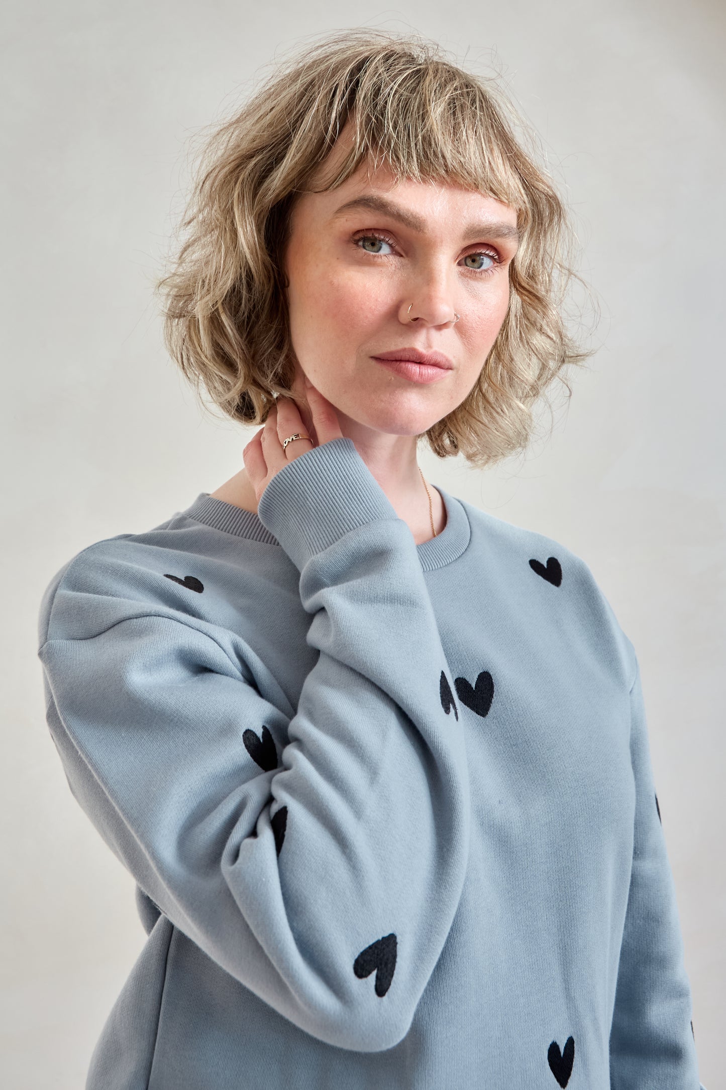 O&F Heart Embroidered Sweatshirt - Blue/Grey