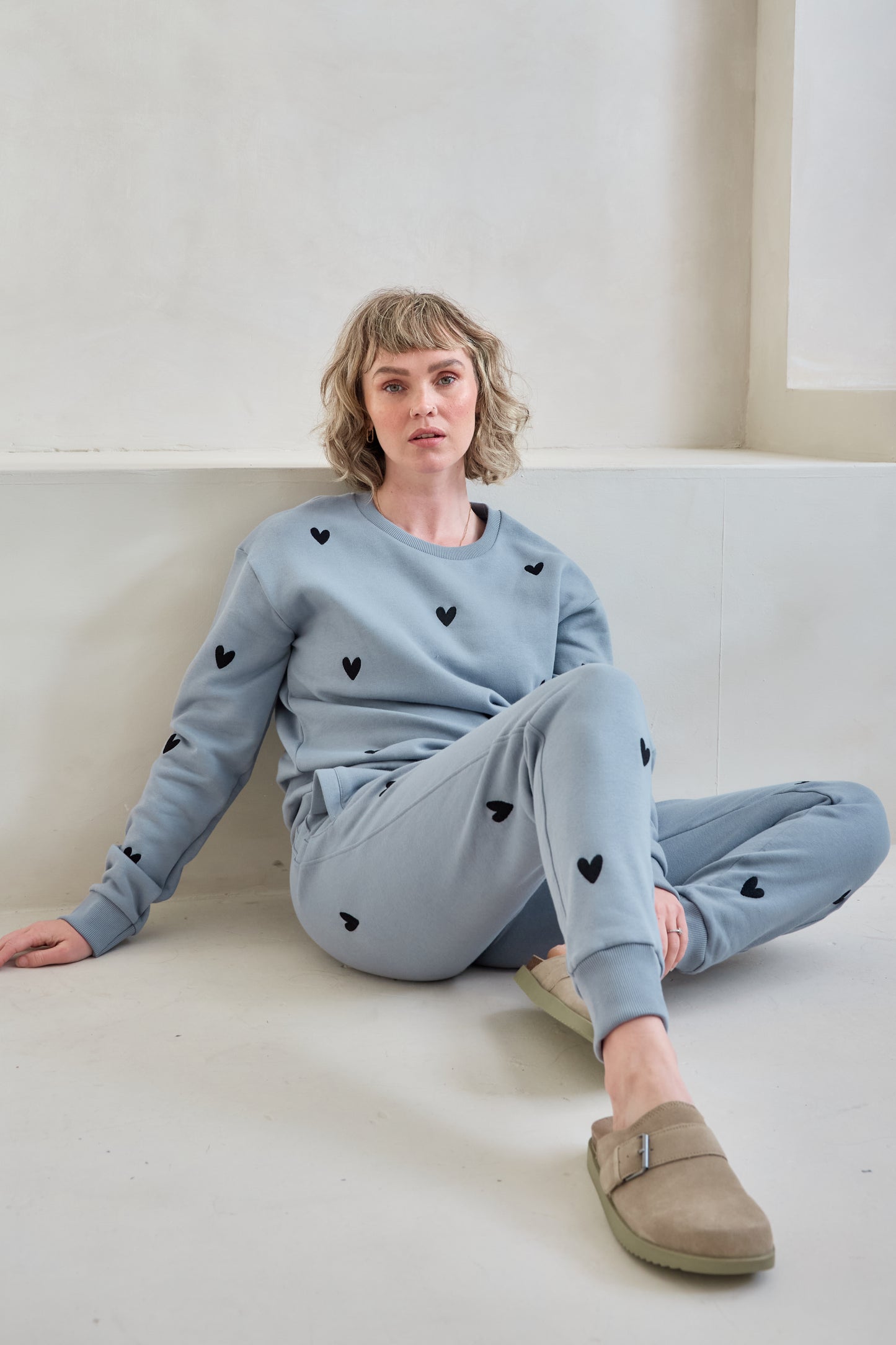 O&F Heart Embroidered Joggers - Blue/Grey