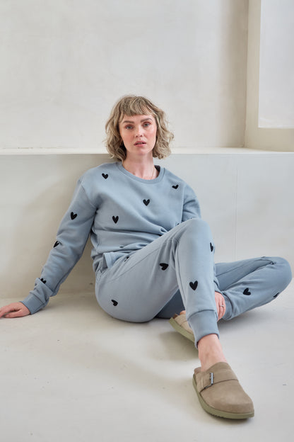 O&F Heart Embroidered Joggers - Blue/Grey