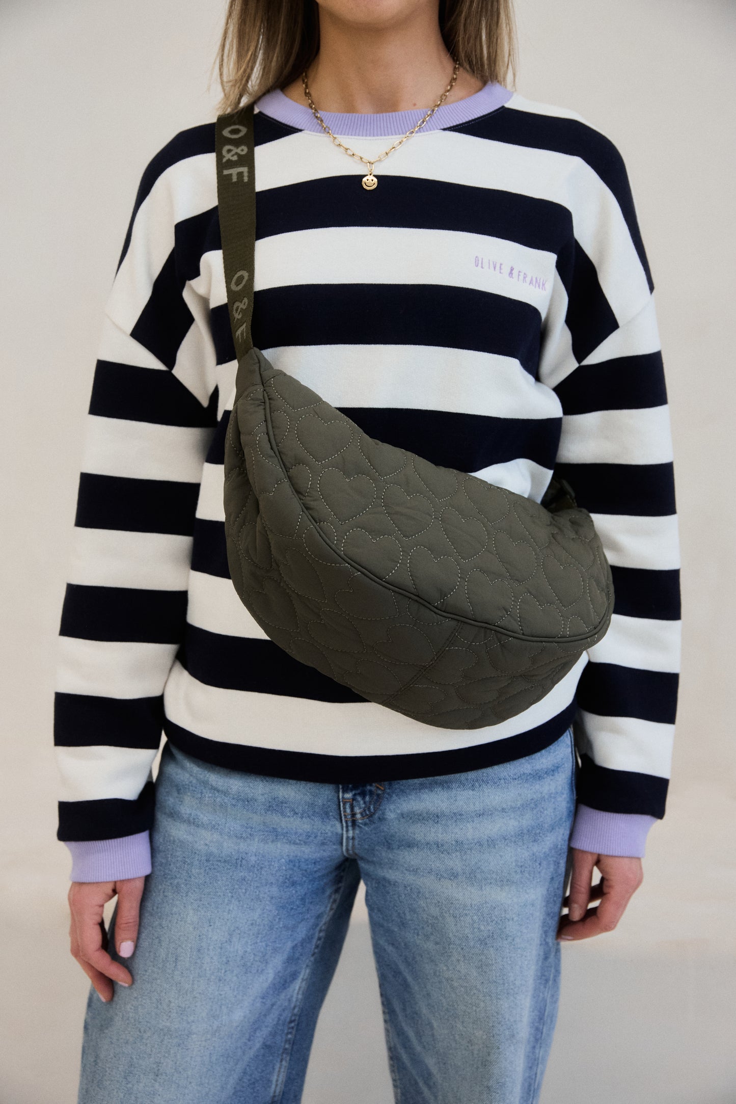 Heart Quilted Cross Body Bag - Khaki