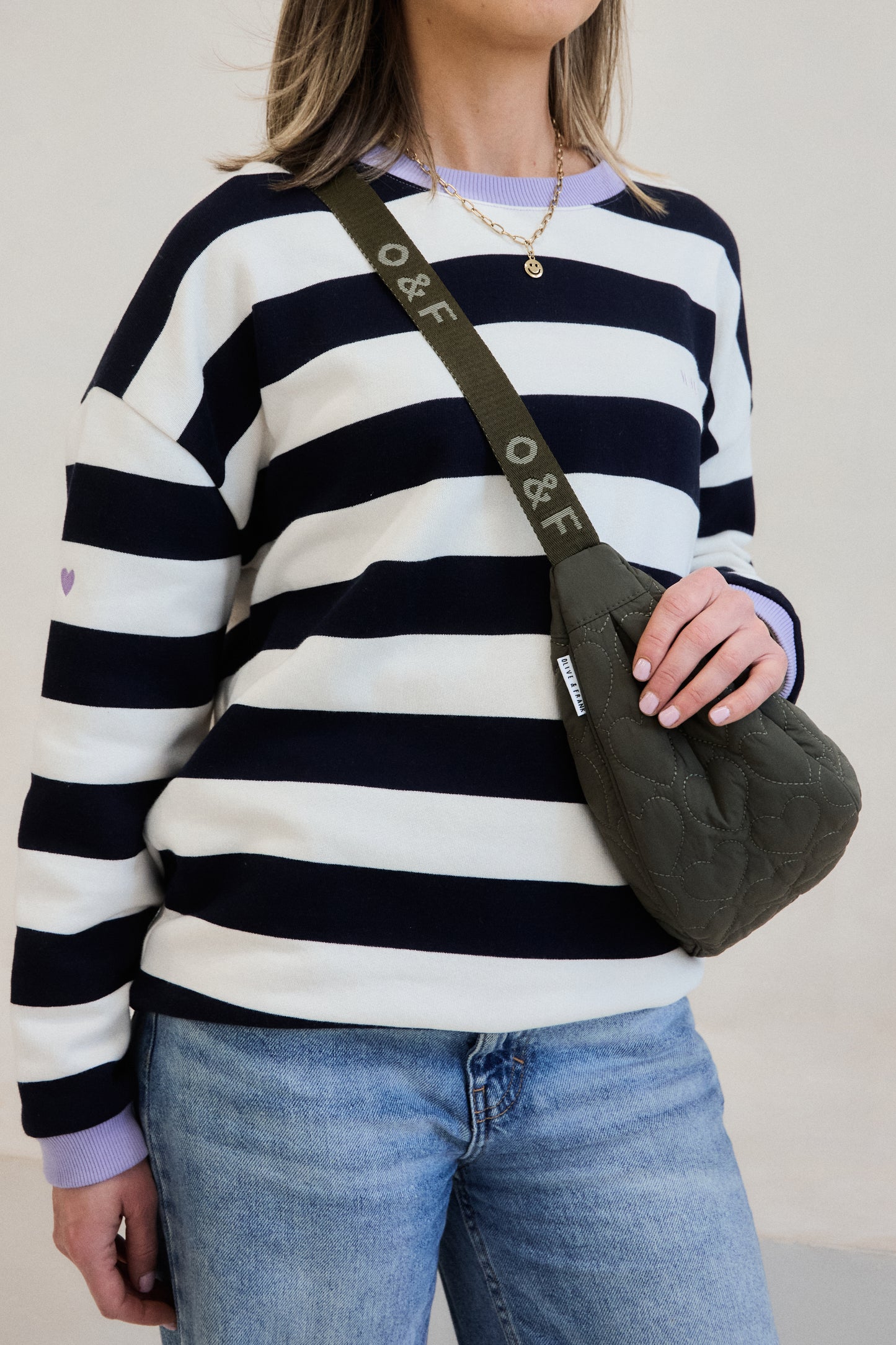 Heart Quilted Cross Body Bag - Khaki