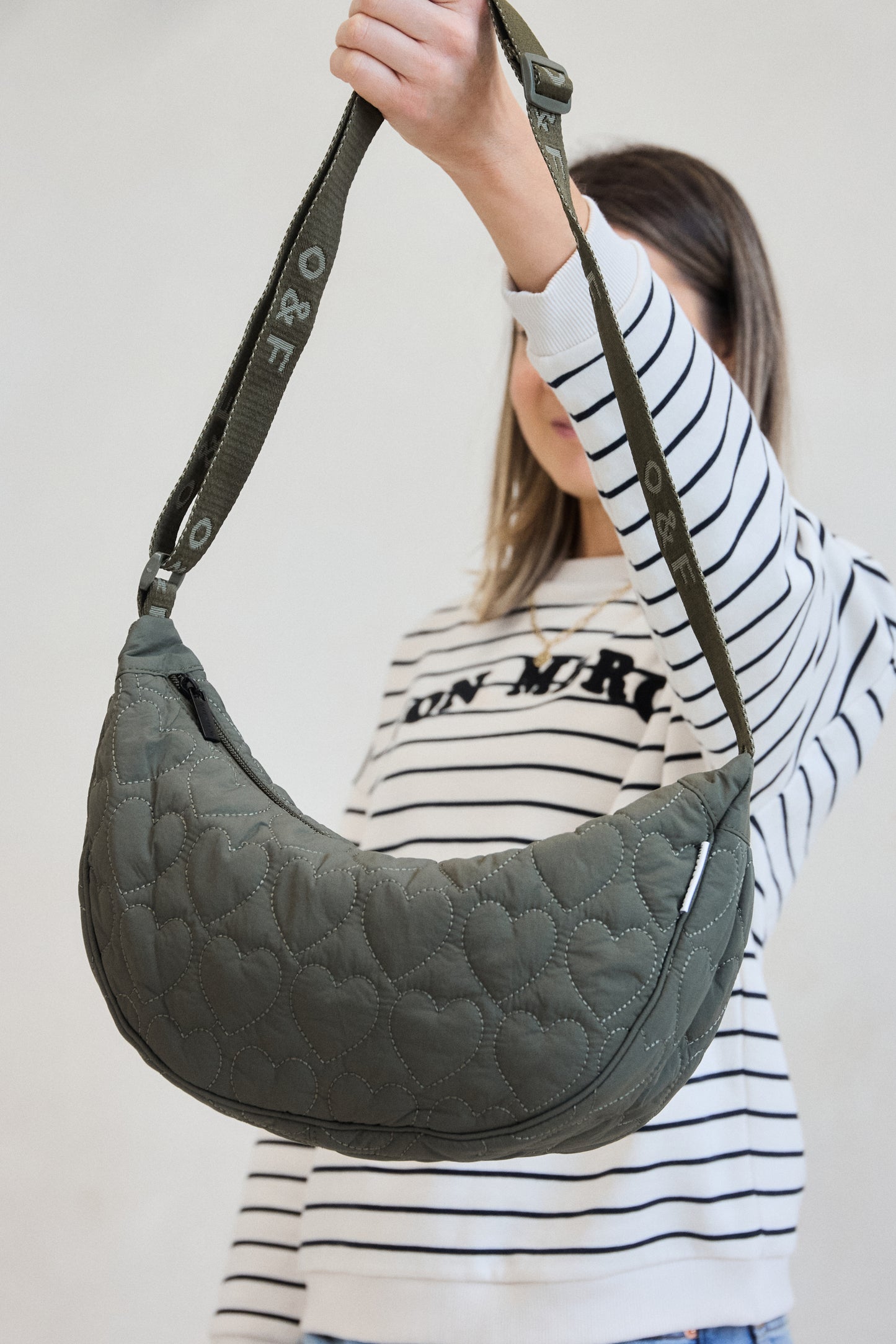 Heart Quilted Cross Body Bag - Khaki