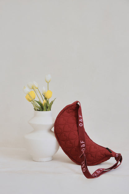 Heart Quilted Cross Body Bag - Burgundy