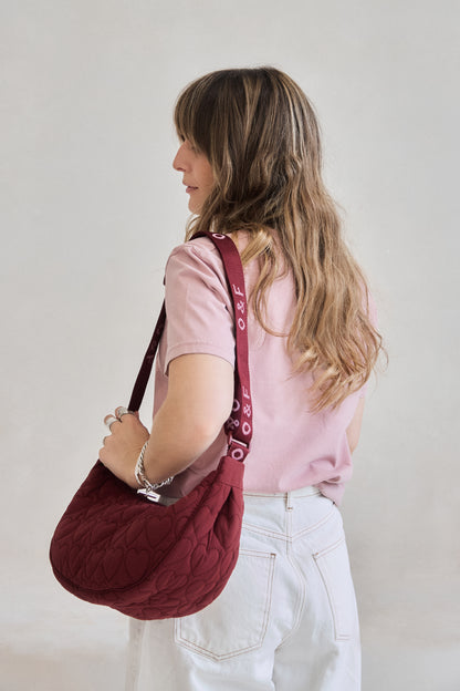 Heart Quilted Cross Body Bag - Burgundy