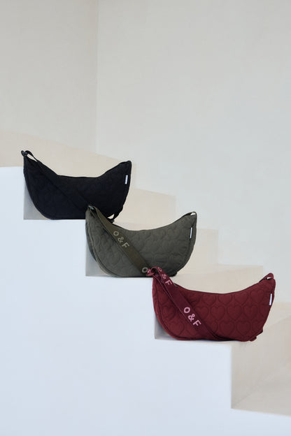 Heart Quilted Cross Body Bag - Burgundy