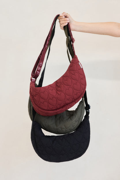 Heart Quilted Cross Body Bag - Burgundy