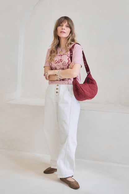 Heart Quilted Cross Body Bag - Burgundy