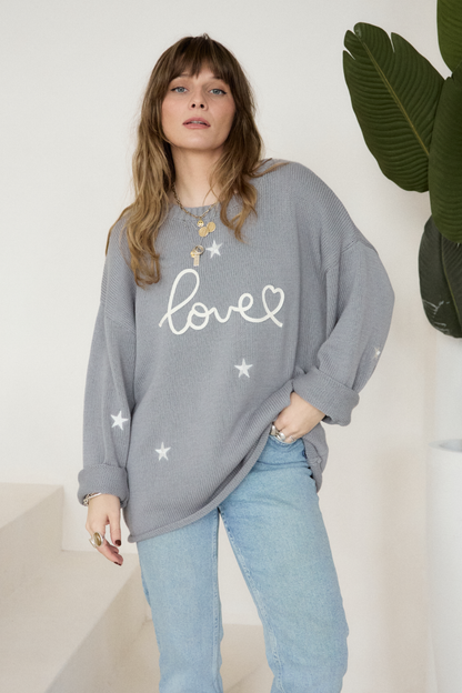O&F Love Embroidered Jumper - Grey