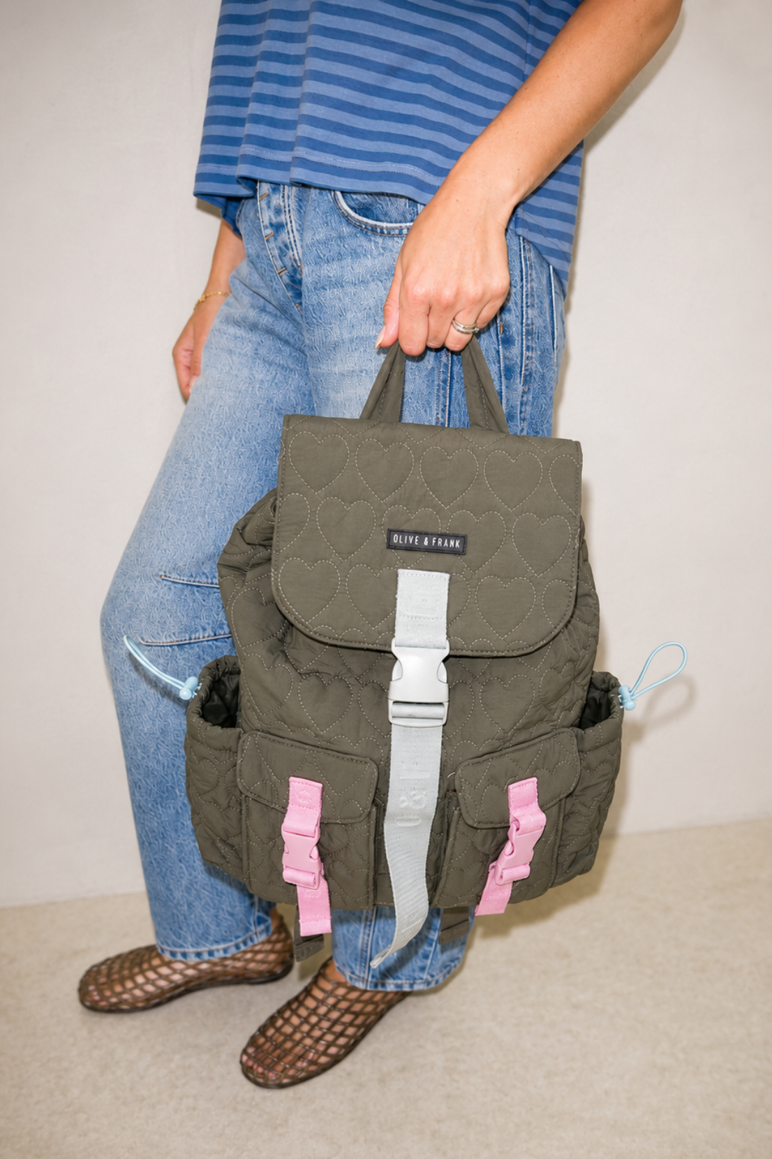 O&F Heart Quilted Backpack